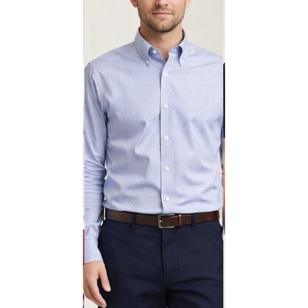 Brooks Brothers Regent Shirt Mens Small Blue Dots Button Front Dress